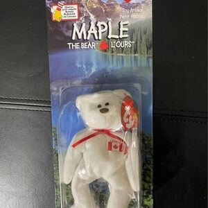 Ty Maple White Bear with Red Ribbon and Canadian Flag